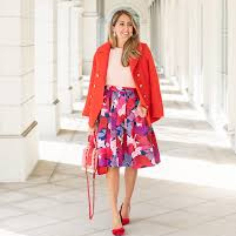 ModCloth Red and Pink Floral A-Line Skirt 2x